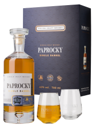 Zestaw Whisky Paprocky Single Barrel + 2 szklanki 40% 0,7L 