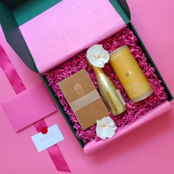 Box prezentowy z prosecco, kawą i notesem – zestaw złoty