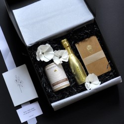 Box prezentowy z prosecco, herbatą i notesem – zestaw czarny