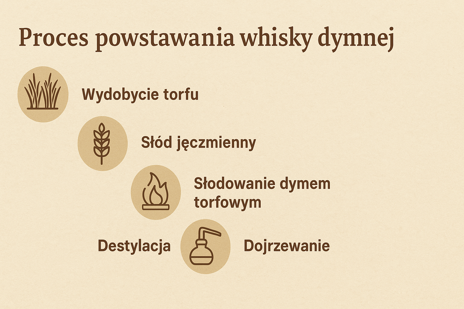 Schemat procesu przetwarzania whisky dymnej